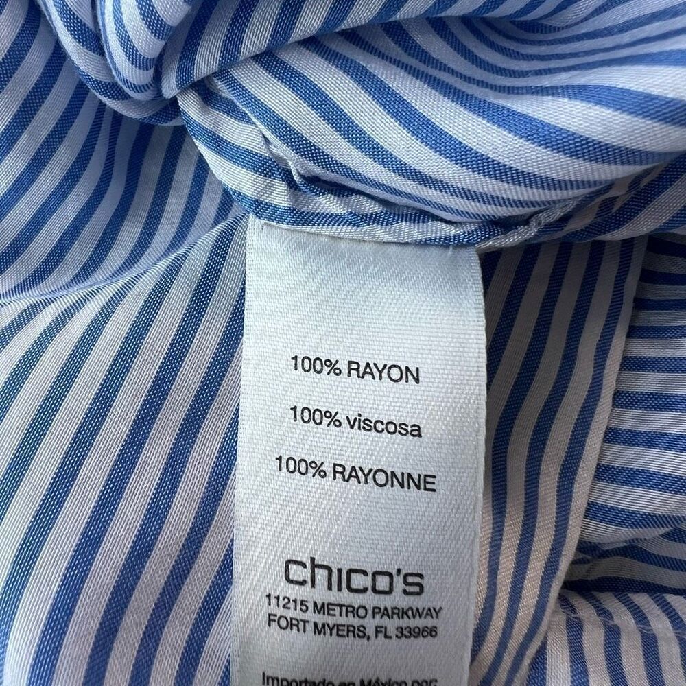 Chicos Womens Blue White High Low Striped Button Front Long Sleeve Blouse Size 2 - Picture 9 of 10